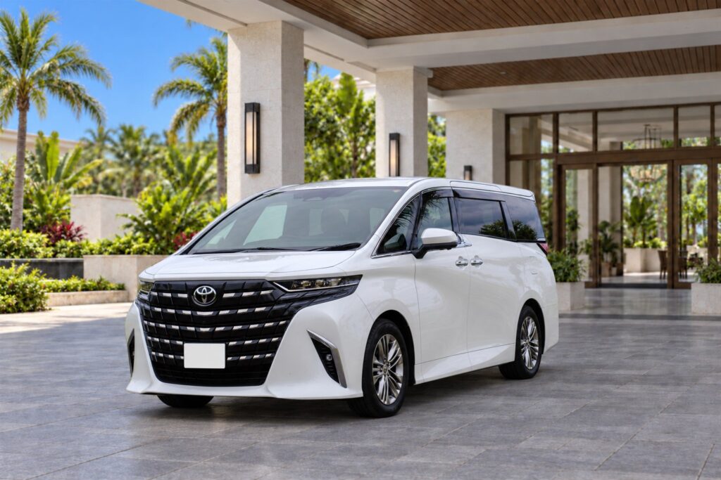 リゾートホテルの車寄せに停まるアルファード40系